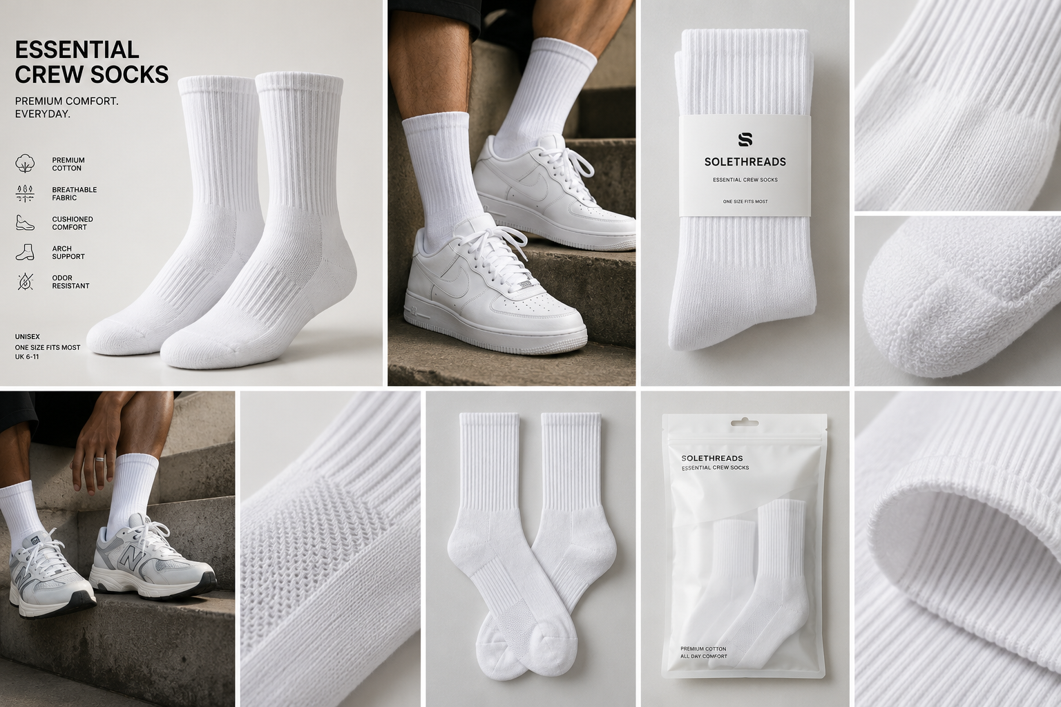 Essential Crew Socks - White